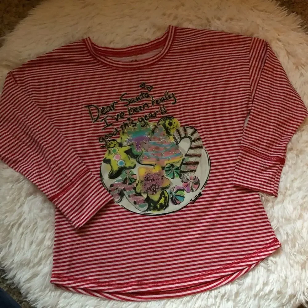JUSTICE • Girls Santa Cookie Striped Pajama Top